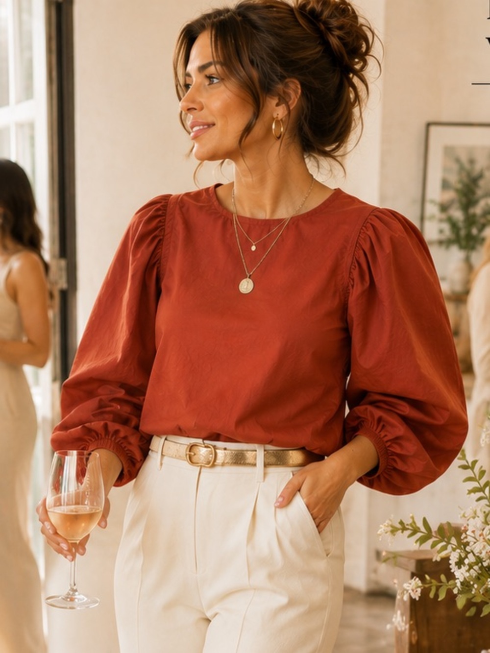 Maude Vivante Paprika Balloon Sleeve Cotton Poplin Editorial Blouse Top Size L